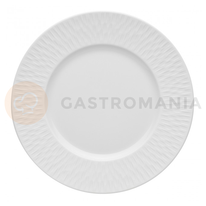 Mělký talíř z bílého porcelánu, dekorativní okraj 28,5 cm | DEGRENNE, Boreal Satin