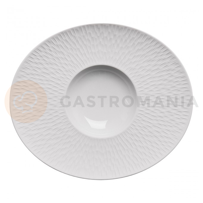 Oválný talíř z bílého porcelánu s širokým okrajem 30 x 26 cm | DEGRENNE, Boreal Satin