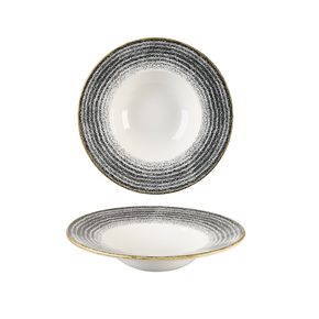 Porcelánový hluboký talíř s širokým okrajem, bílo-grafitový 24 cm | CHURCHILL, Homespun Style Charcoal Black