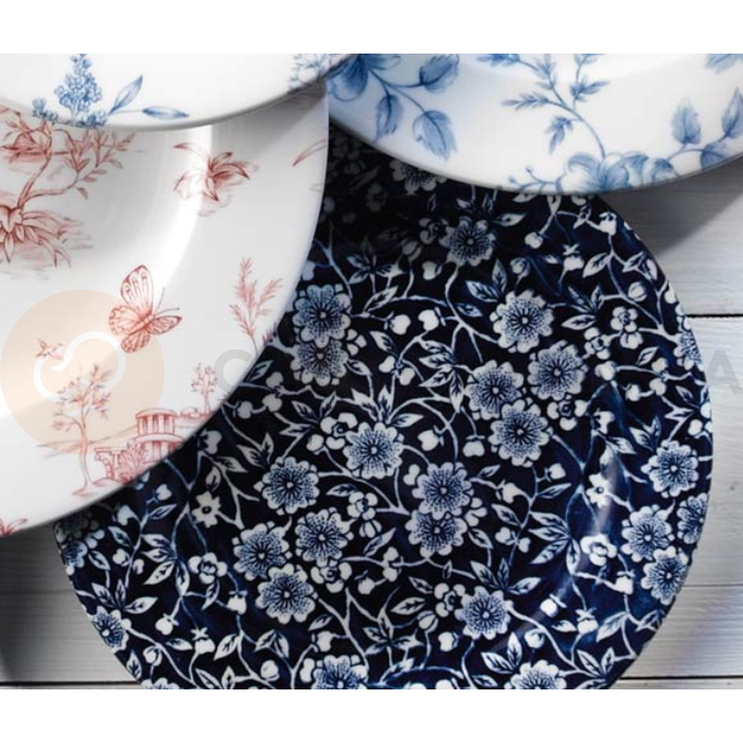 Mělký talíř zdobený bílými květy 21 cm, modro-tmavě modrý | CHURCHILL, Vintage Prints