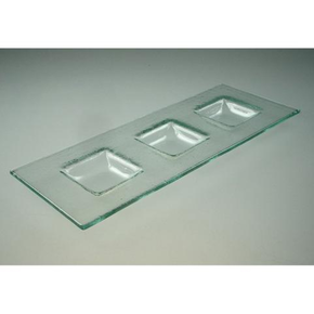 Bílý skleněný tác se 3 prohlubněmi 340 x 130 mm | BDK, Pocket