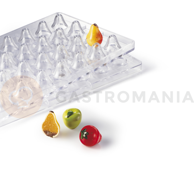 Polykarbonátová forma na 3D pralinky - jahoda, 28 ks x 12g, 28 x 32 mm - 20FRUIT03 | MARTELLATO, ChocoFruit