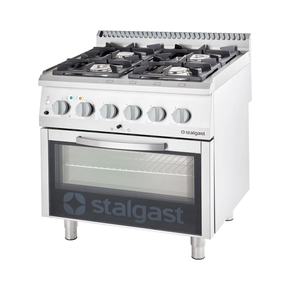 Plynový sporák s elektrickou troubou, 4 hořáky 800x700x850 mm, P 22,5+7 kW, G30 | STALGAST, 9716230
