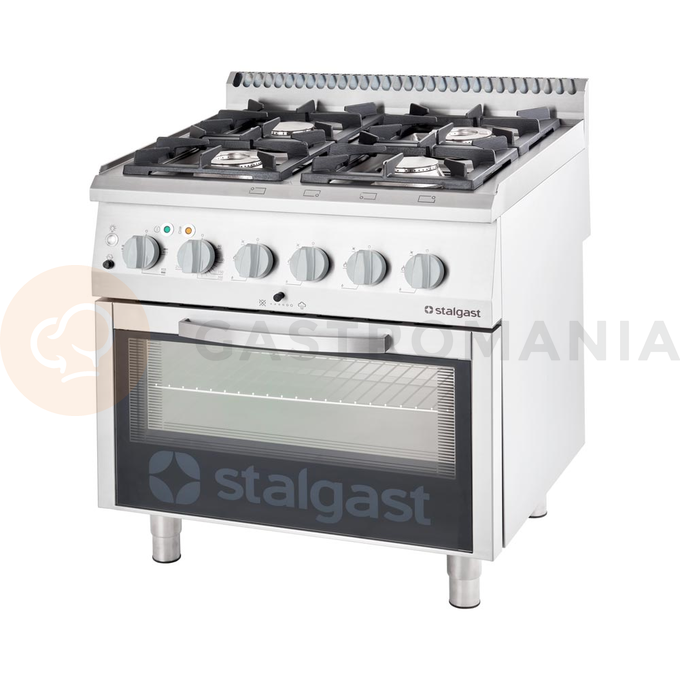 Plynový sporák s elektrickou troubou, 4 hořáky 800x700x850 mm, P 20,5+7 kW, G20 | STALGAST, 9715110