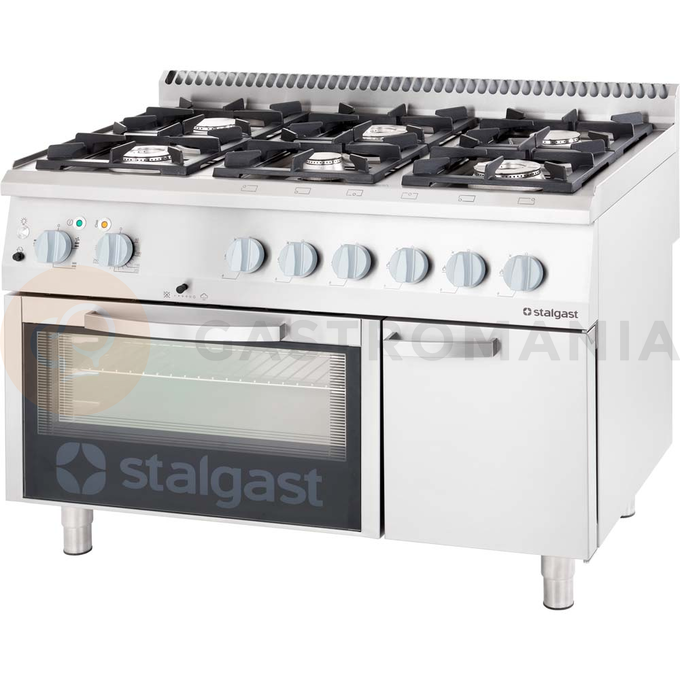 Plynový sporák s elektrickou troubou, 6 hořáků 1200x700x850 mm, 36,5+7 kW, G30 | STALGAST, 9718230