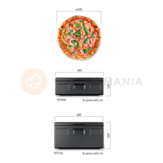Pevný cateringový termobox na pizzu z expandované polypropylenové pěny, 3x40 cm | HENDI, Kitchen Line