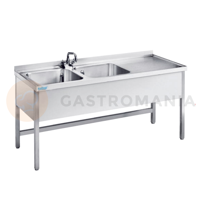 Stół ze zlewem dwukomorowym z prawej strony 1500x600x900 mm i półką | RILLING, AST 0615C 2RTZ