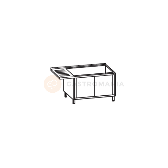 Stůl s jednokomorovým dřezem z levé strany 1200x600x900 mm, s prodlouženým odkapávačem a podstavcem s dvířky | RILLING, AST C612C 1LSF