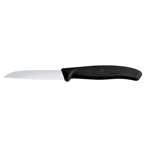 Nůž na obírání, zoubkované ostří, 8 cm, černý | VICTORINOX, Swiss Classic