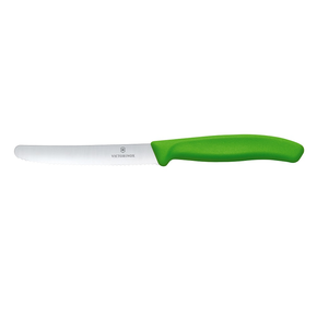 Nůž na rajčata, zoubkovaný se zaoblenou špičkou, 11 cm, zelený | VICTORINOX, Swiss Classic