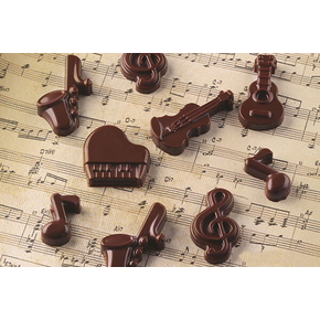 Forma na čokoládu a pralinky - hudební nástroje, 36x24 mm, 5 ml - SCG43 Choco Melody | SILIKOMART, EasyChoc