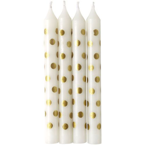 Svíčky na dort, 12 ks, bílé se zlatými puntíky | WILTON, 2811-8946