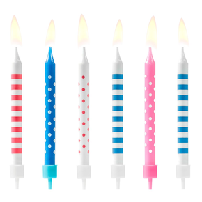 Svíčky na dort 6 ks - puntíky a proužky bílo-modro-růžové | PARTYDECO, SCP-3