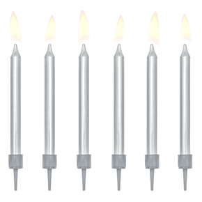 Svíčky na dort 6 ks - stříbrné | PARTYDECO, SCP-10-018ME