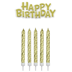 Svíčky na dort a nápis Happy Birthday, 16 ks.-zlaté | PME, CA092