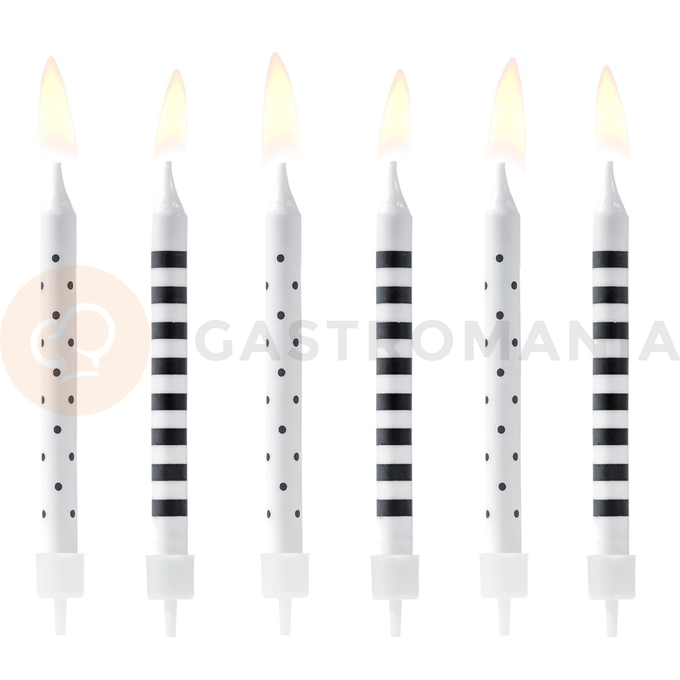 Svíčky na dort 6 ks - puntíky a proužky bílo-černé | PARTYDECO, SCP-2