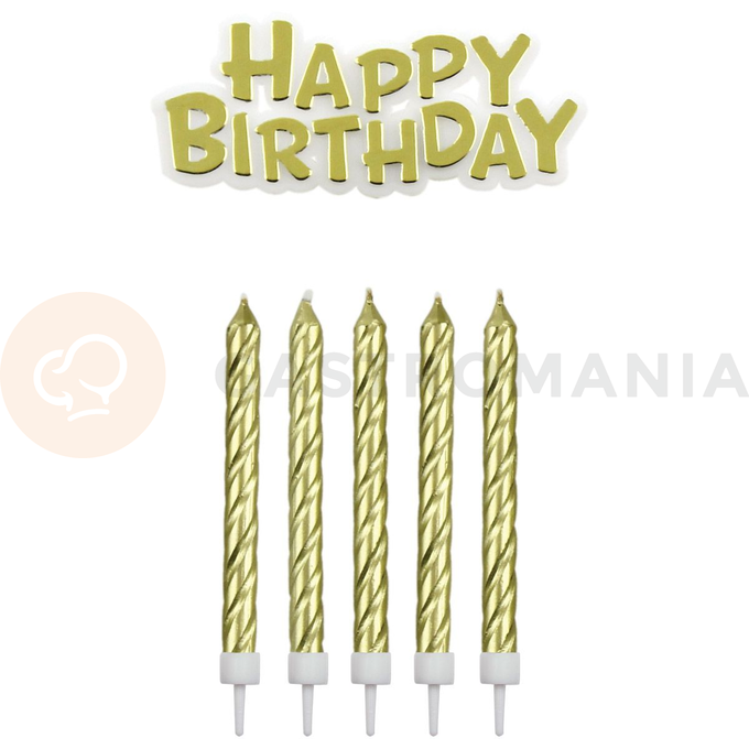 Svíčky na dort a nápis Happy Birthday, 16 ks.-zlaté | PME, CA092