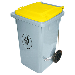 Odpadkový koš na kolečkách, šedý se žlutým víkem | CONTACTO, 3053/102