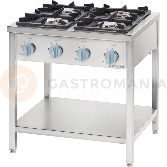 Plynový sporák, 4 hořákový (3,5+5+2x7), montovaný, 800x700x850 mm, 22,5 kW, G20 | STALGAST, 978521