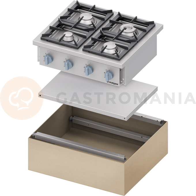 Plynový sporák, 6 hořákový (3,5+2x5+2x7+9), montovaný, 1200x700x850 mm, 36,5 kW, G20 | STALGAST, 978621