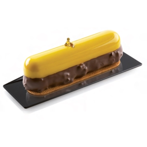 Podnos na dorty, zákusky a monoporce - protiskluzový, kompostovatelný 140x40 mm, obdelníkový - černý, 100 ks | SILIKOMART, Compostable Trays Rectangle