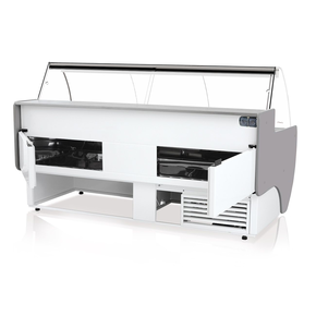 Chladicí pult s ohýbaným tvrzeným sklem a osvětleným spodním panelem 1370x900x1220 mm | RAPA, L-C