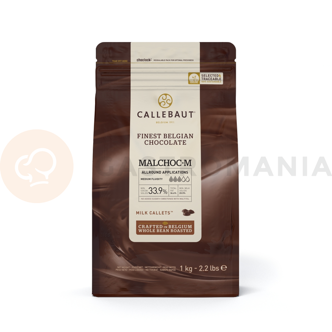 Mléčná čokoláda bez cukru 33,9 %, 1 kg balení | CALLEBAUT, CSM-Q34MAL-EX-U68 MALCHOC-M