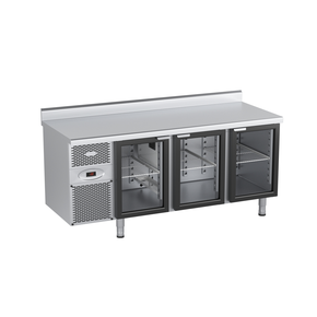 Chladicí stůl s agregátem, prosklenými dveřmi, zadní lištou a okapovou lištou 1825x600x850 mm | DORA METAL, DM-S-94006