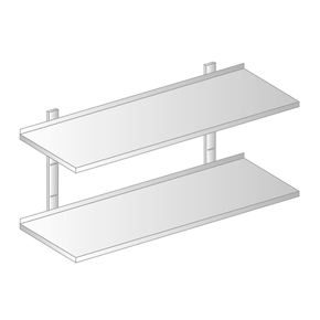 Závěsná police dvojitá nastavitelná z nerezové oceli s rovným povrchem 800x300x700 mm | DORA METAL, DM-3503