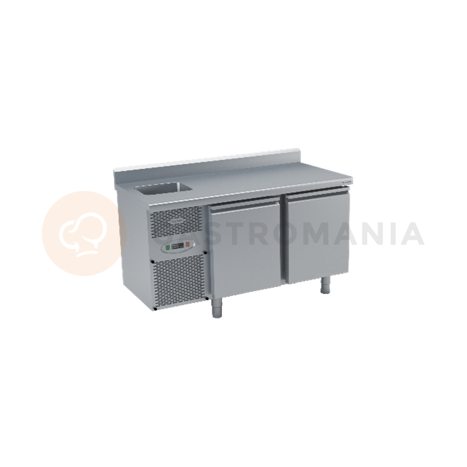 Chladicí stůl s agregátem, plnými dveřmi, dřezem, zadní lištou a okapovou lištou 1325x600x850 mm | DORA METAL, DM-S-91002