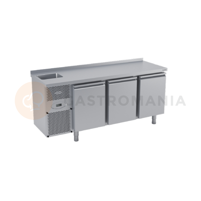 Chladicí stůl s agregátem, plnými dveřmi, dřezem, zadní lištou a okapovou lištou 1825x700x850 mm | DORA METAL, DM-S-91003