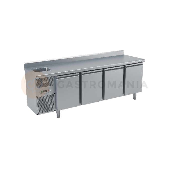 Chladicí stůl s agregátem, plnými dveřmi, dřezem, zadní lištou a okapovou lištou 2325x700x850 mm | DORA METAL, DM-S-91004