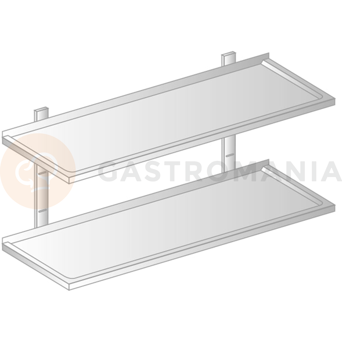 Závěsná police dvojitá nastavitelná z nerezové oceli s prohloubeným povrchem 1100x300x700 mm | DORA METAL, DM-3504