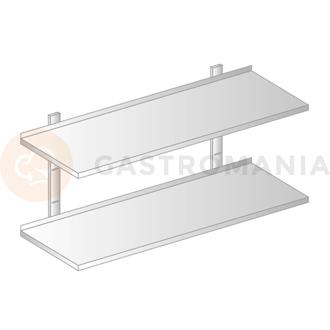 Závěsná police dvojitá nastavitelná z nerezové oceli s rovným povrchem 1500x400x700 mm | DORA METAL, DM-3503