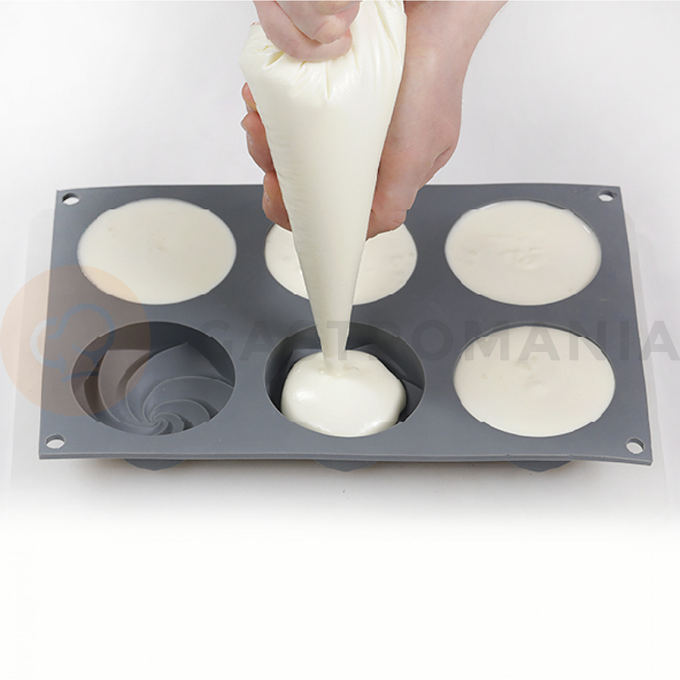 Silikonová forma k tvoření tvoření kulatých ozdob k dekorování dezertů a dortů, spirála, 6x 75 ml, 260x170x30 mm | DINARA KASKO, TART Small Spiral