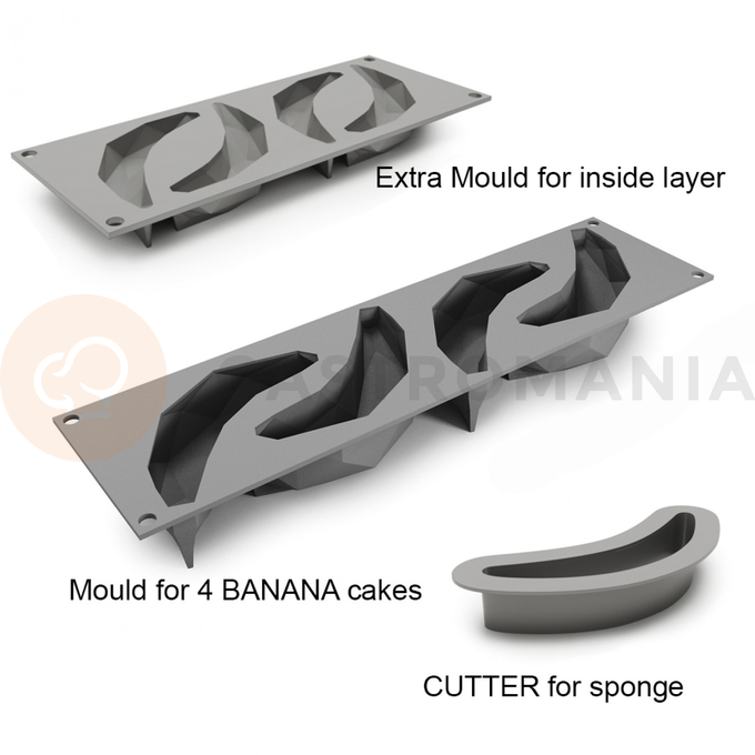 Silikonová forma na dezerty a monoporce, banán, 4x 110 ml, 100x380x50 mm | DINARA KASKO, Banana