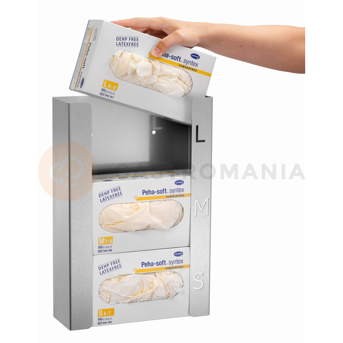 Výdejník rukavic, montáž na stěnu nebo na sloupek pro dezinfekci, na 3 kartony, 260x95x390 mm | BARTSCHER, K30