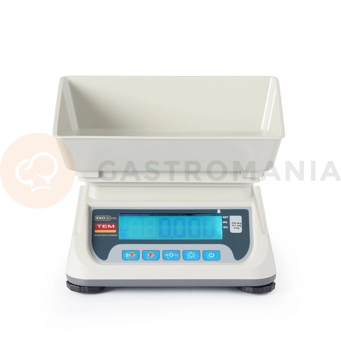 Waga sklepowa LCD z portem RS232 i legalizacją, zakres ważenia: 0,02-6 kg, 255x264x189 mm | TEM, ECO+