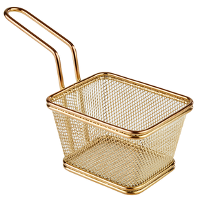 Mini košík pro servírování smažených pokrmů, 130x105 mm zlatý | APS, Snackholder
