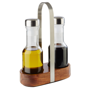 Sada lahví na olej a ocet na dřevěném podstavci, 160x75x245 mm | APS, Wood