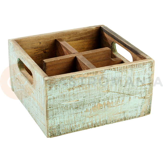 Dřevěná skříňka s 4 přihrádkami, 170x170x100 mm, tyrkysová | APS, Vintage