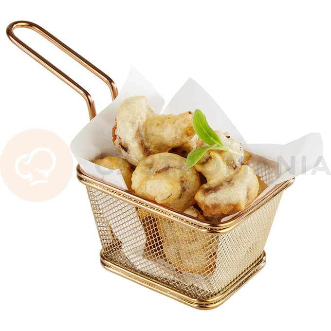 Mini košík pro servírování smažených pokrmů, 100x85 mm zlatý | APS, Snackholder