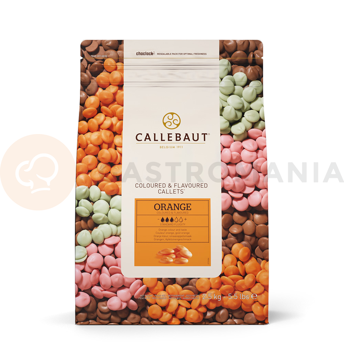 Aromatizovaná čokoláda pomerančová Callets&amp;#x2122;, 2,5 kg balení | CALLEBAUT, ORANGE-E4-U70