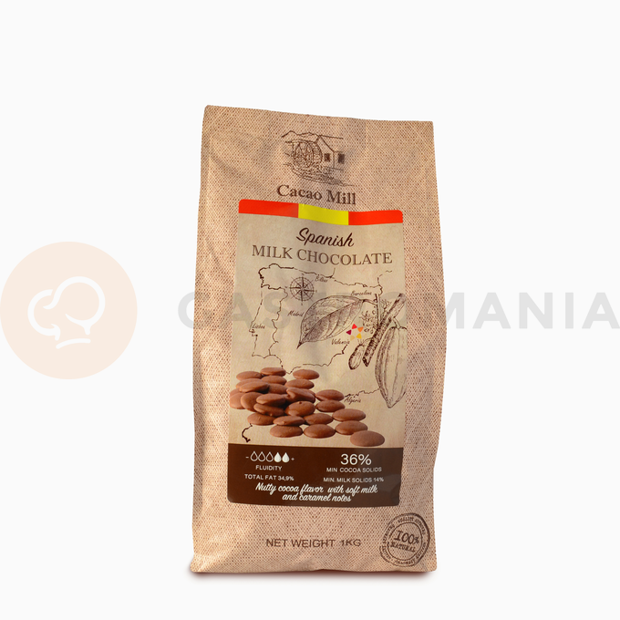 Španělská mléčná čokoláda 36 %, 1 kg balení, dropsy | NATRA CACAO, Milk