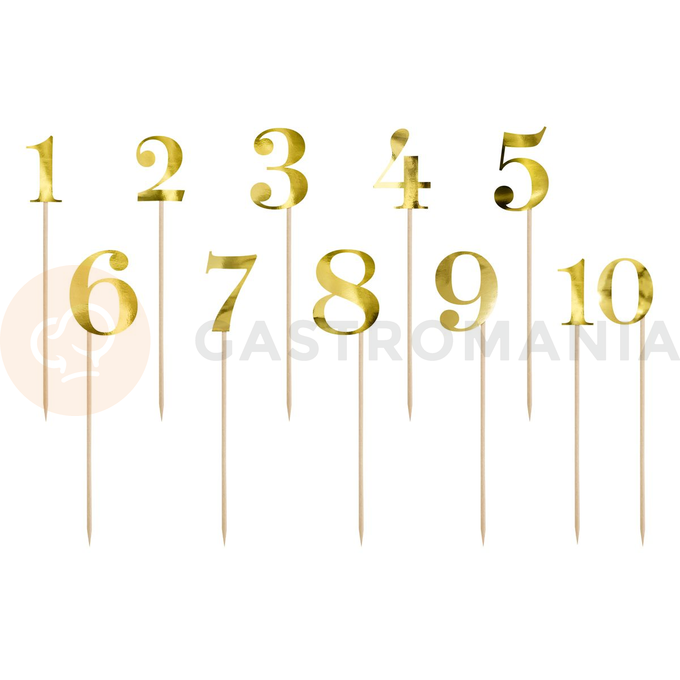 Zápich dekorační čísla 0-9, 11 ks- zlaté | PARTYDECO, KPZ2-019M
