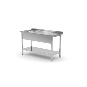 Nerezový stůl s umyvadlem a policí, levý, 1000x700x(h)850 mm | HENDI, 812945