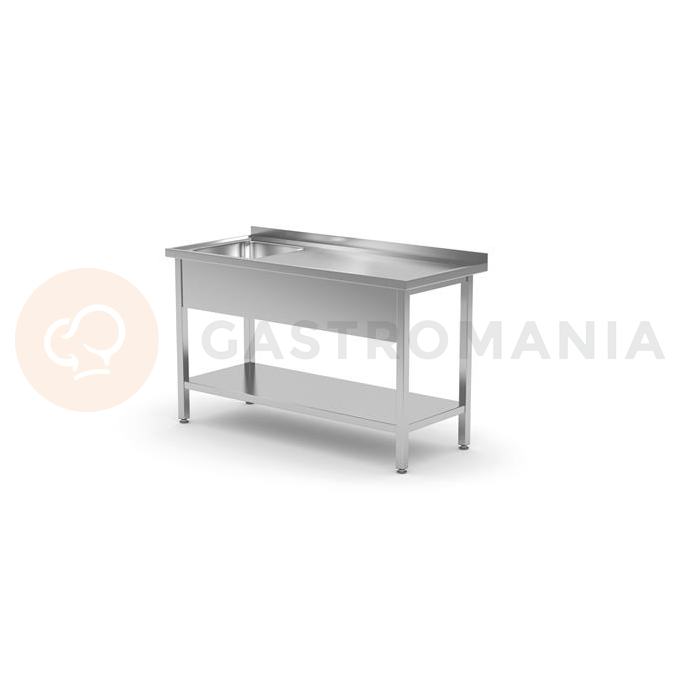 Nerezový stůl s umyvadlem a policí, pravý, 1000x700x(h)850 mm | HENDI, 812938