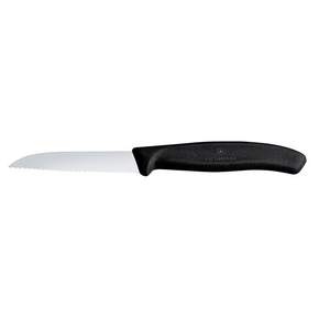 Nůž na obírání, 8 cm, černý, zoubkovaný | VICTORINOX, Swiss Classic, 6.7433