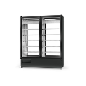 Chladící skříň dvoustranně prosklenná s křídlovými dveřmi, zámek dveří ze strany zákazníka, dolní agregát, ventilátor, 3 kl., nerezový vnitřek, 1200x720x2000 mm | RAPA, SCh - 2S 1200 ecoline