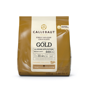 Karamelová čokoláda Gold 30,4% Callets&amp;#x2122; 0,4 kg balení | CALLEBAUT, CHK-R30GOLD-E0-D94